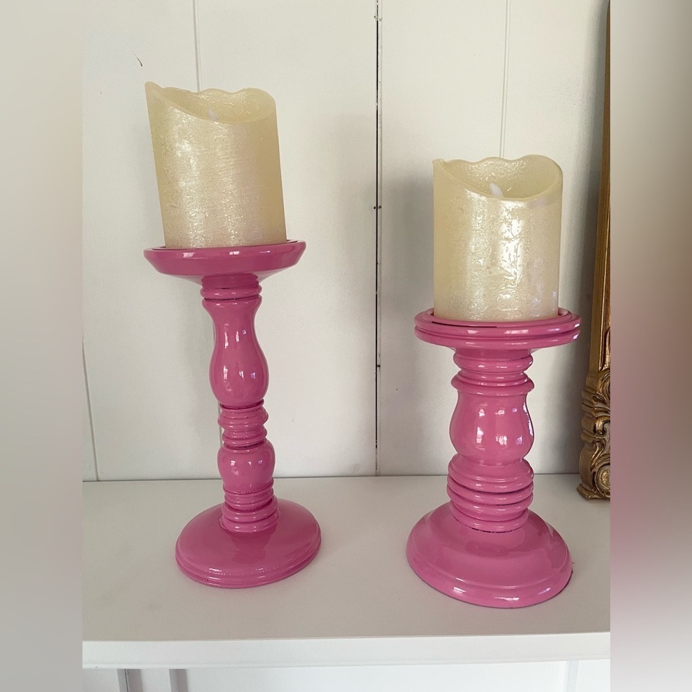 Pink “Barbiecore” Set of Two Candlesticks